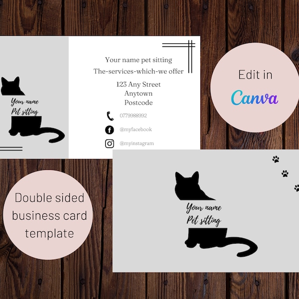 Pet sitting business-editable business card template , edit in Canva digital download.