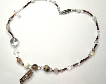 Boho Lavish Beaded Necklace with Crystal Pendant Mixed Gemstone Moonstone Necklace Handmade Beaded Necklace Jewelry