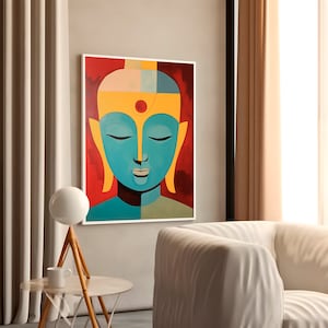 Arte mural de Buda, impresión de Buda, decoración de pared sobre la cama, pintura de acuarela, decoración de pared de Buda, impresión de meditación, descarga digital, budismo