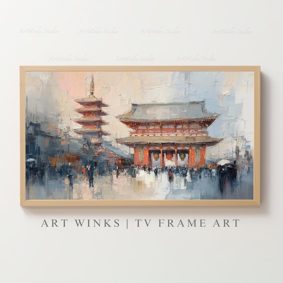 Frame TV Art, Japanese Temple Oil Painting, Sensoji Tokyo Art