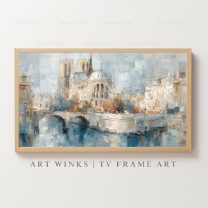 Frame TV Art, Notre Dame Paris oil painting print, Vintage French cathedral wall art, Digital download impressionist architecture decor
