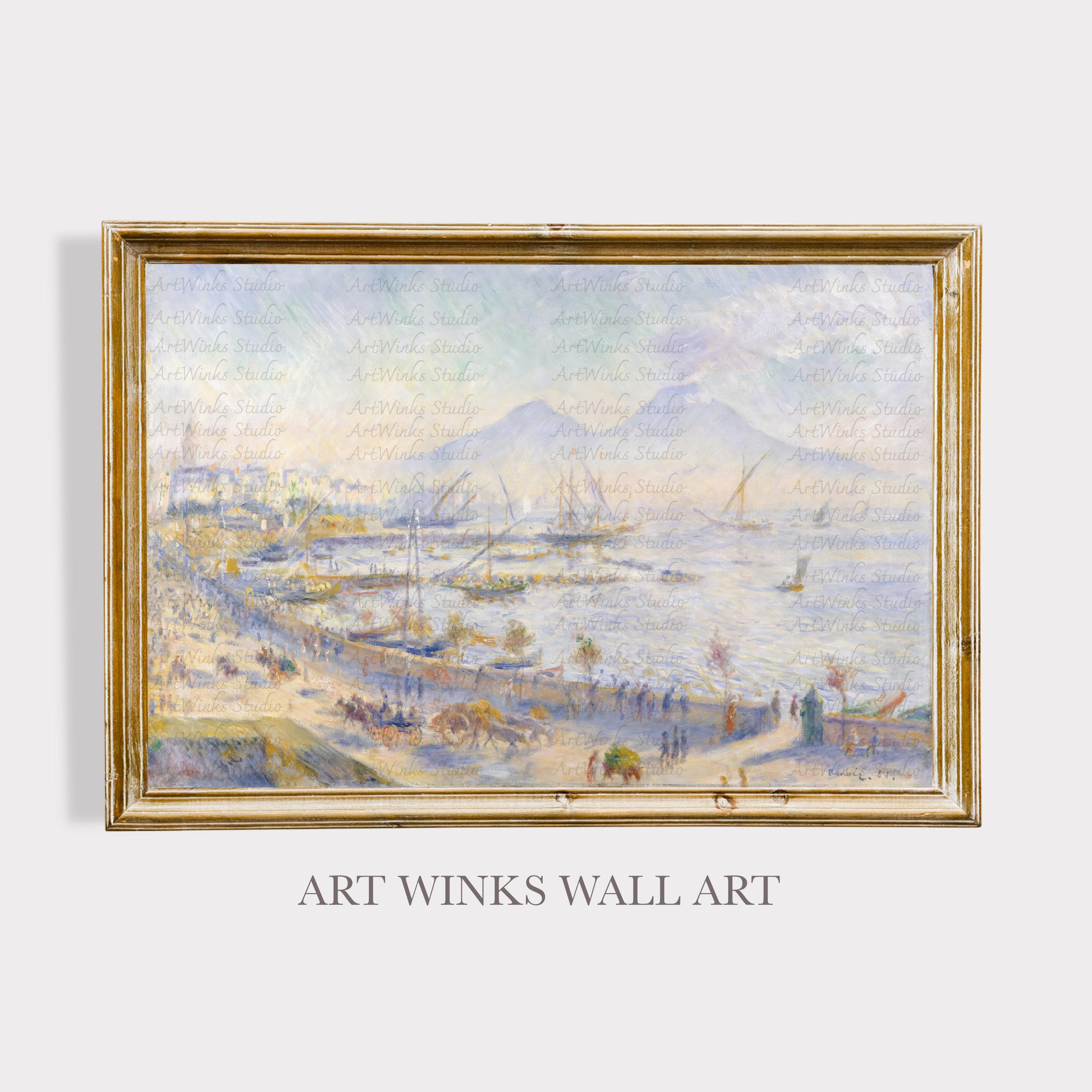 ルノワール「ナポリ湾」版画：海岸沿いの印象派のヴィンテージアート