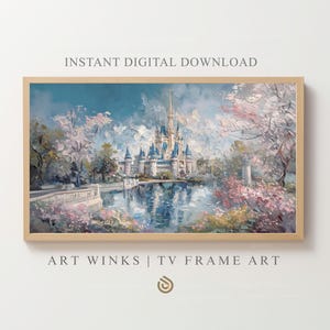 Samsung Frame TV, Magic Kingdom Memory, Cinderella Castle Impressionist Oil, Main Street Crowd Scene with Iconic Spires & Whimsical Details