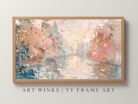 Frame TV Landscape Artful, Autumn River Scene, abstract artful tv art of Pastel Colors bold Brushstrokes, frame tv art abstract