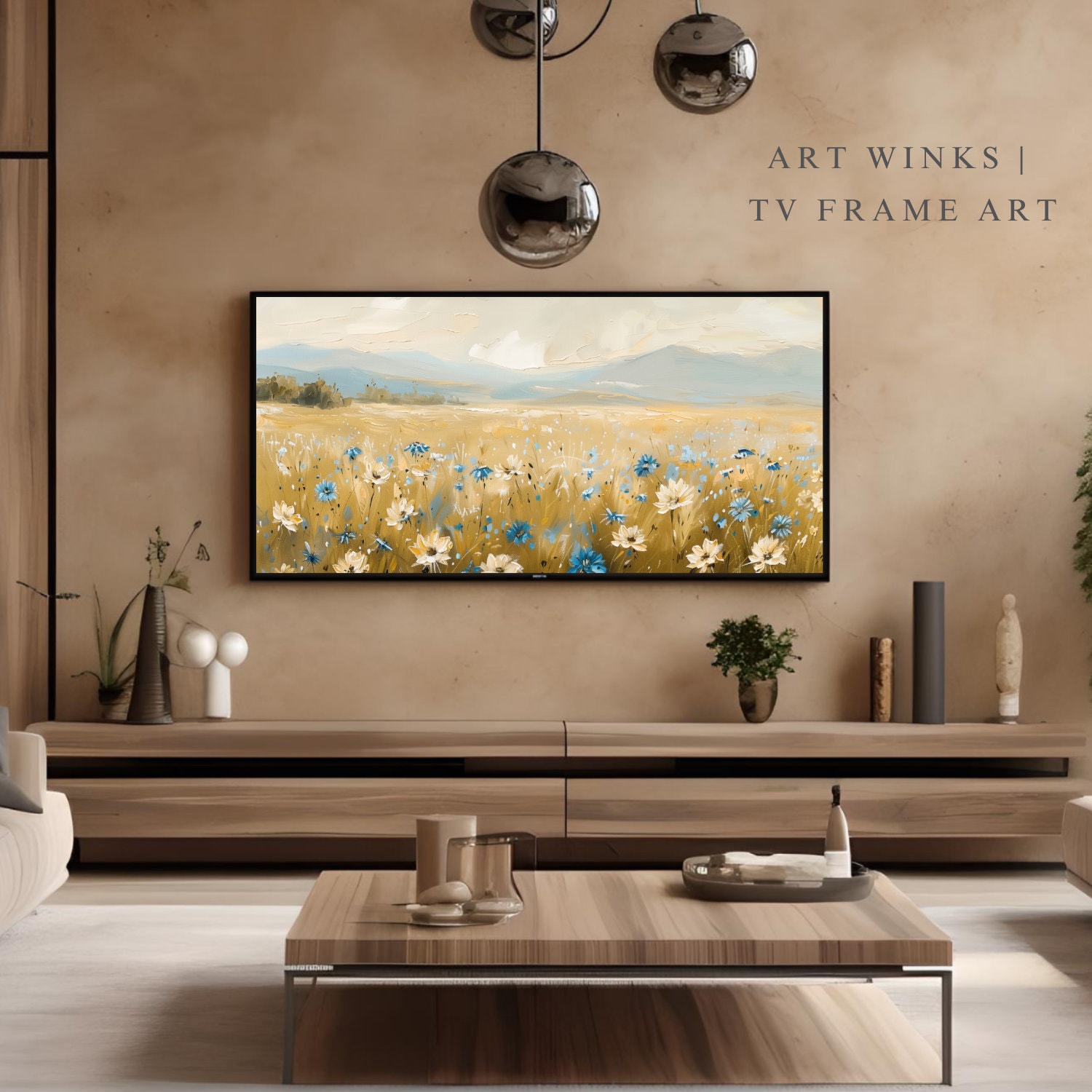 TV Frame Art, Abstract Oil Painting of Breeze of Bliss Sunny