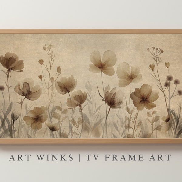 Frame TV Art, Vintage Sepia-Toned Wildflower Painting, Tranquil Moody Art Decor, Vintage Prints, Samsung TV artwork, Farmhouse Decor