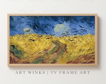 Cuadro decorativo para TV, pintura al óleo "Campo de trigo con cuervos" de Vincent van Gogh, arte vintage de la campiña francesa, decoración clásica de paisaje impresionista.