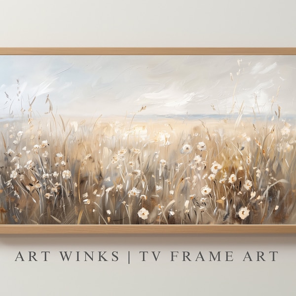 Frame TV Art, Oil Painting of Spring wildflower Blossom, Tranquil Floral Scene, Framed TV art, Vintage Decor, rural Landscape, floral Meadow