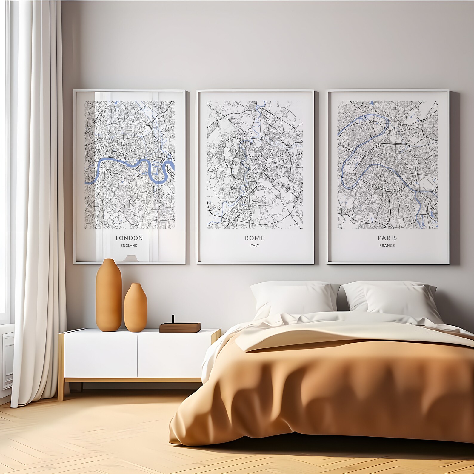 London, Paris, Rome Map Set - Printable Wall Art & City Posters, 3 ...