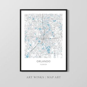 Orlando kaart afdrukken, kaart poster, afdrukbare kaart, stadsplattegrond afdrukken, kaart kunst aan de muur, kaart cadeau, Florida kaart, kaart Home Decor, stratenplan Wall Art Gift