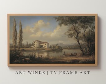 Vintage landscape Frame TV art, Scenic European countryside painting, Digital download for Samsung Frame TV, Rustic home decor wall art