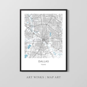 Dallas Map Print, Map Poster, Printable Map, City Map Print, Map Wall art, Map Gift, Texas Map, Map Home Decor, Street Map Wall Art Gift