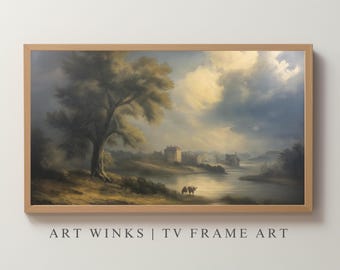 Frame TV Art Landscape, Scenic Vintage River View Artwork, Rustic Wall Decor for Samsung Frame TV, Moody Landscape Print, Farmhouse Wall Art