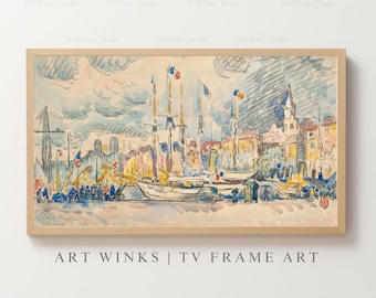 Frame TV Art, Marseille Harbor Art, Paul Signac 1914 Painting