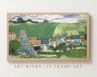 Frame TV Art, Vincent Van Gogh View of Auvers Painting, Vintage