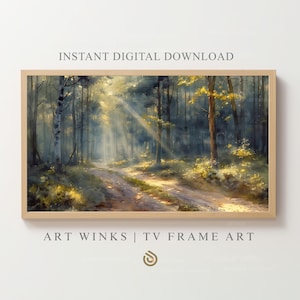 Sunrise Tranquil Forest Landscape for Frame TV | Dawn’s Whisper Vintage Watercolor Art | Digital Download