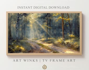 Sunrise Tranquil Forest Landscape for Frame TV | Dawn’s Whisper Vintage Watercolor Art | Digital Download