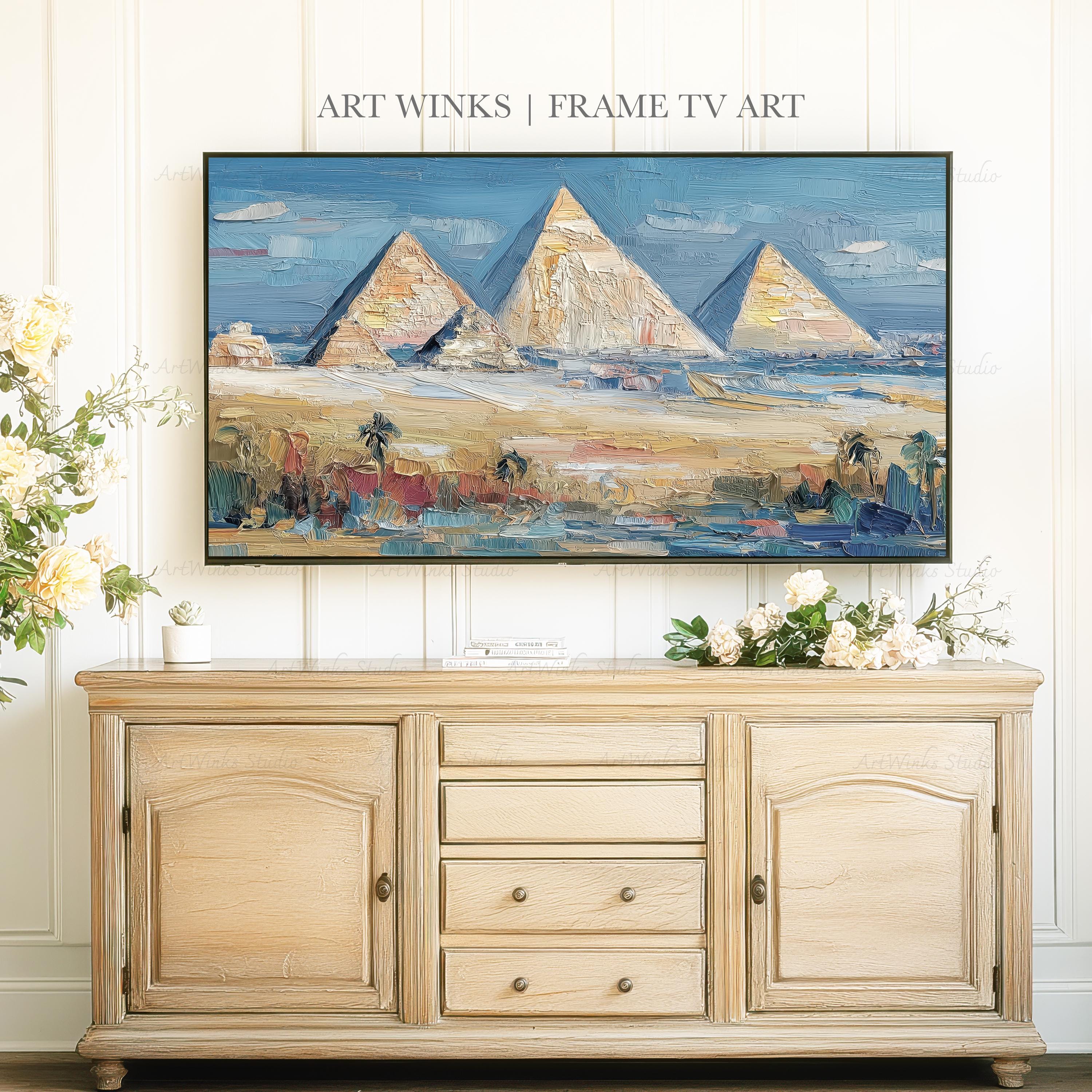 Frame TV Art, Egyptian Pyramids Oil Painting, Impressionist Middle
