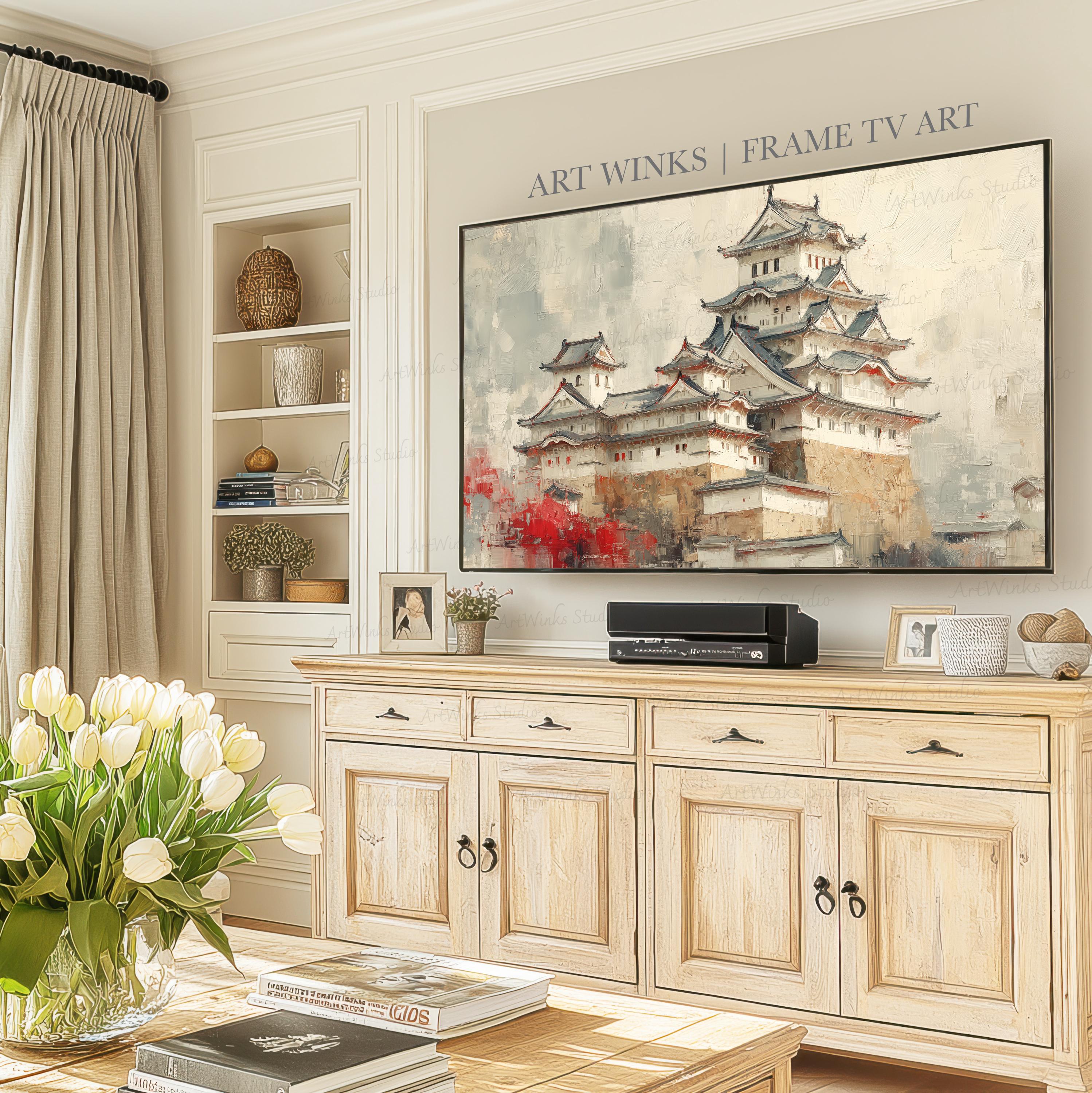 日本画ミニフレーム「 chateau」 Frame TV Art, Kyoto Himeji Castle Oil Painting Print, Traditional