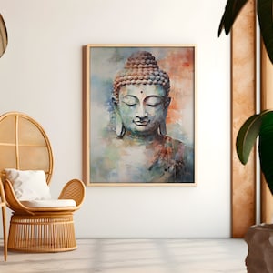 Art mural de Bouddha, impression de Bouddha, décoration murale au-dessus du lit, peinture à l&#39;aquarelle, décoration murale de Bouddha, impression de méditation, téléchargement numérique, bouddhisme