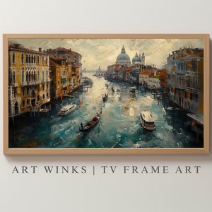 TV Frame Art, Venetian Rhapsody-Enchanting Canals Oil Painting – Romantic Venice Artwork for Frame TV, Italian Cityscape, Moody Home Decor