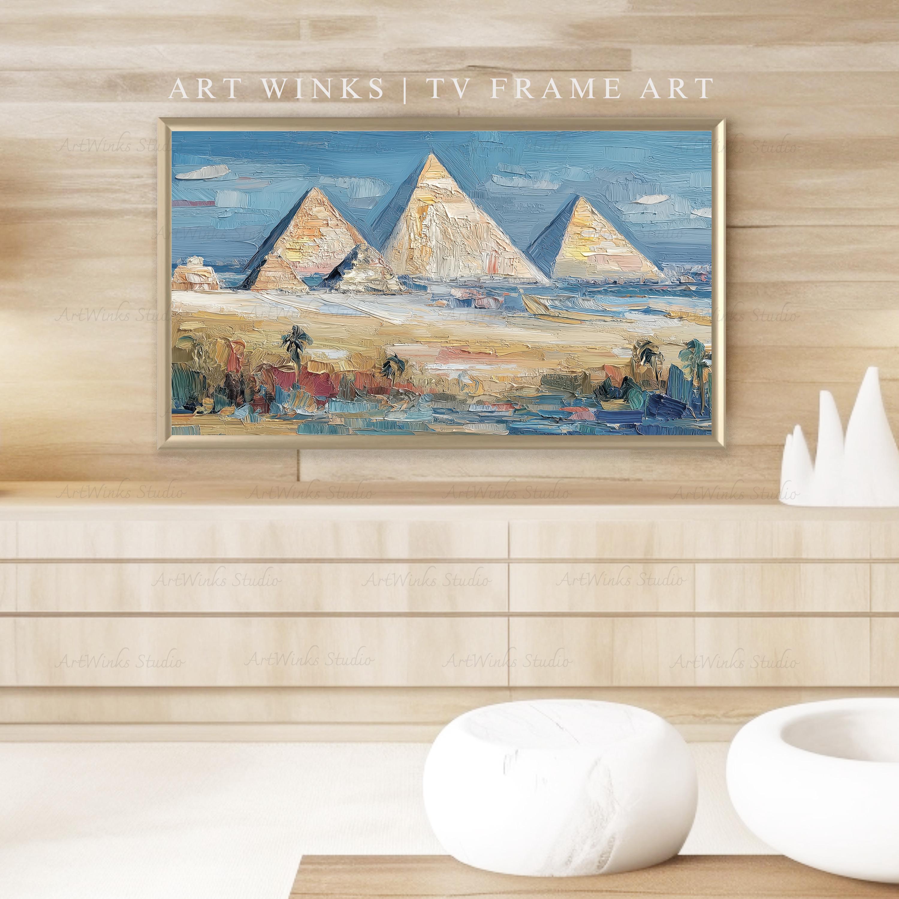 Frame TV Art, Egyptian Pyramids Oil Painting, Impressionist Middle
