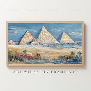 Frame TV Art, Egyptian Pyramids oil painting, Impressionist Middle East desert landscape wall art, Historical architecture home decor