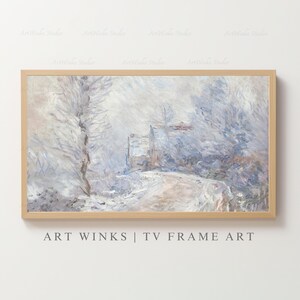 Frame TV Art, Vintage Monet winter landscape art, Claude Monet atmospheric decor, Impressionist snowy road painting, Giverny France scenery