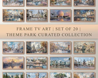 Theme Park Frame TV Art Set of 20 Prints | Vintage Disney Digital Download Collection Featuring Iconic Attractions.