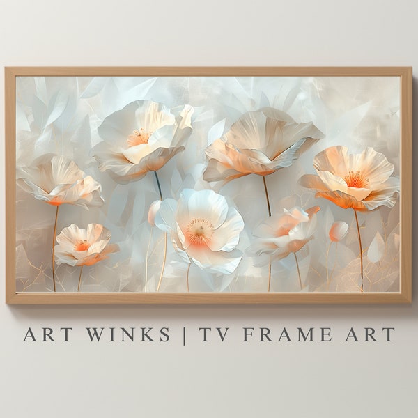 Contemporary Frame TV Art, Abstract Poppy Flowers for Digital Display - Moody Room Decor & Botanical Design