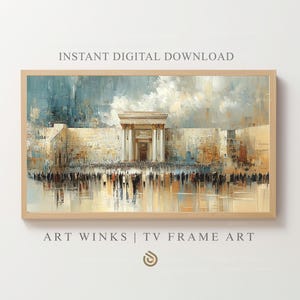 Cornice TV Art, Tempio di Salomone a Gerusalemme, Beit HaMikdash, dipinto a olio vintage di un luogo sacro, download immediato di decorazioni murali religiose
