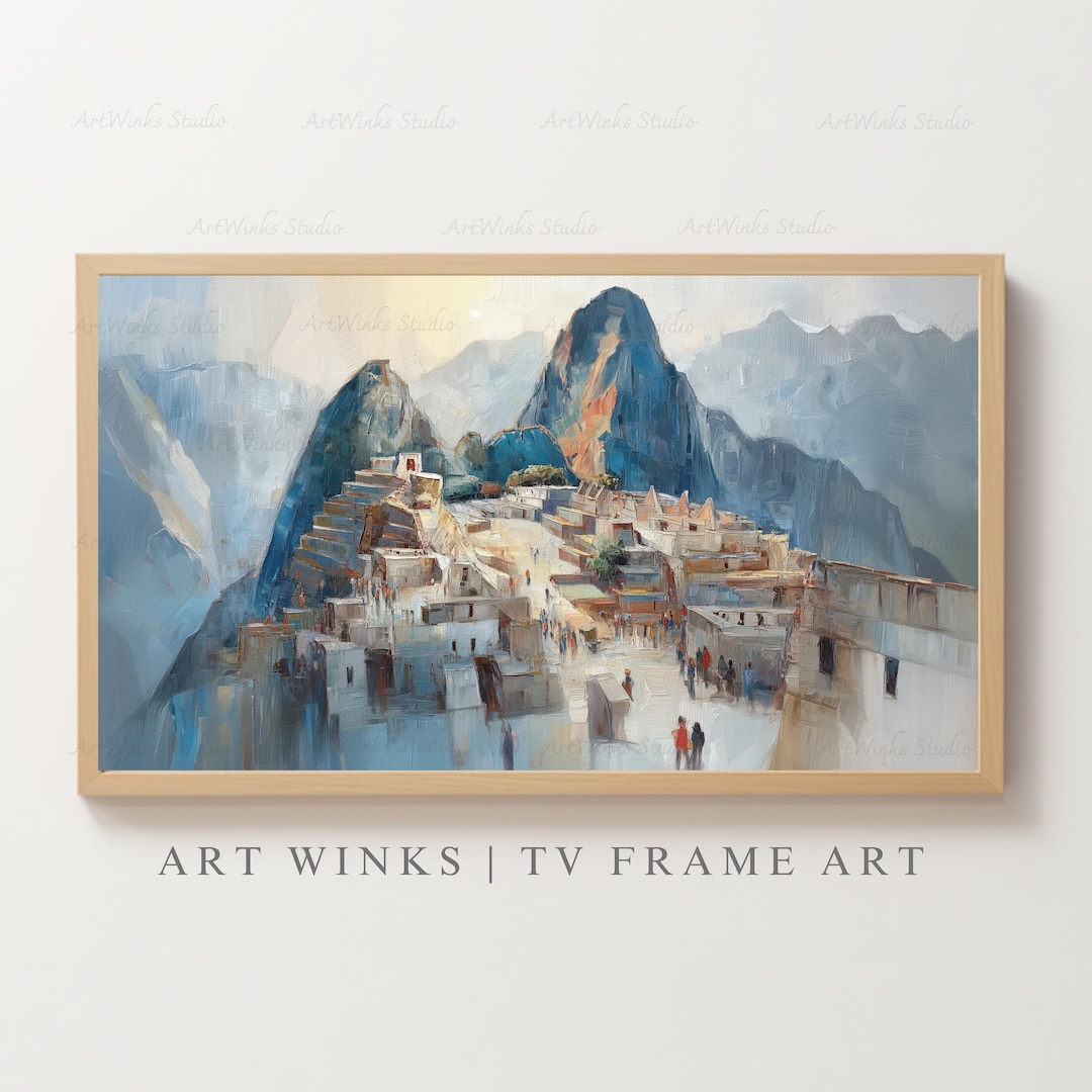 Frame TV Art, Machu Picchu Oil Painting Print, Ancient Inca Ruins ...