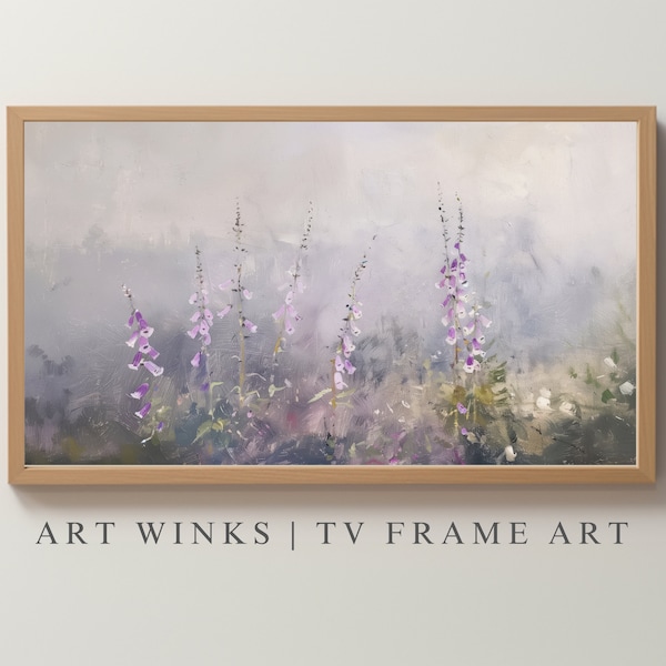TV Frame Art, Abstract Oil Painting of Misty Blooms: Atmospheric Foxgloves in Soft Hues, Moody Room, Framed TV artwork, Vintage Home Decor