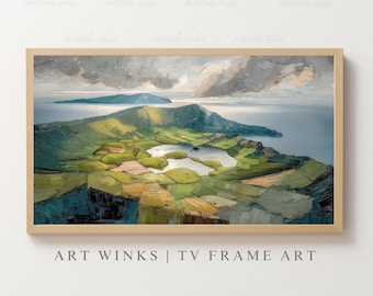 Frame TV art, Azores Islands landscape oil painting, Vintage scenic island wall decor, Impressionist ocean view print, Modern Travel decor