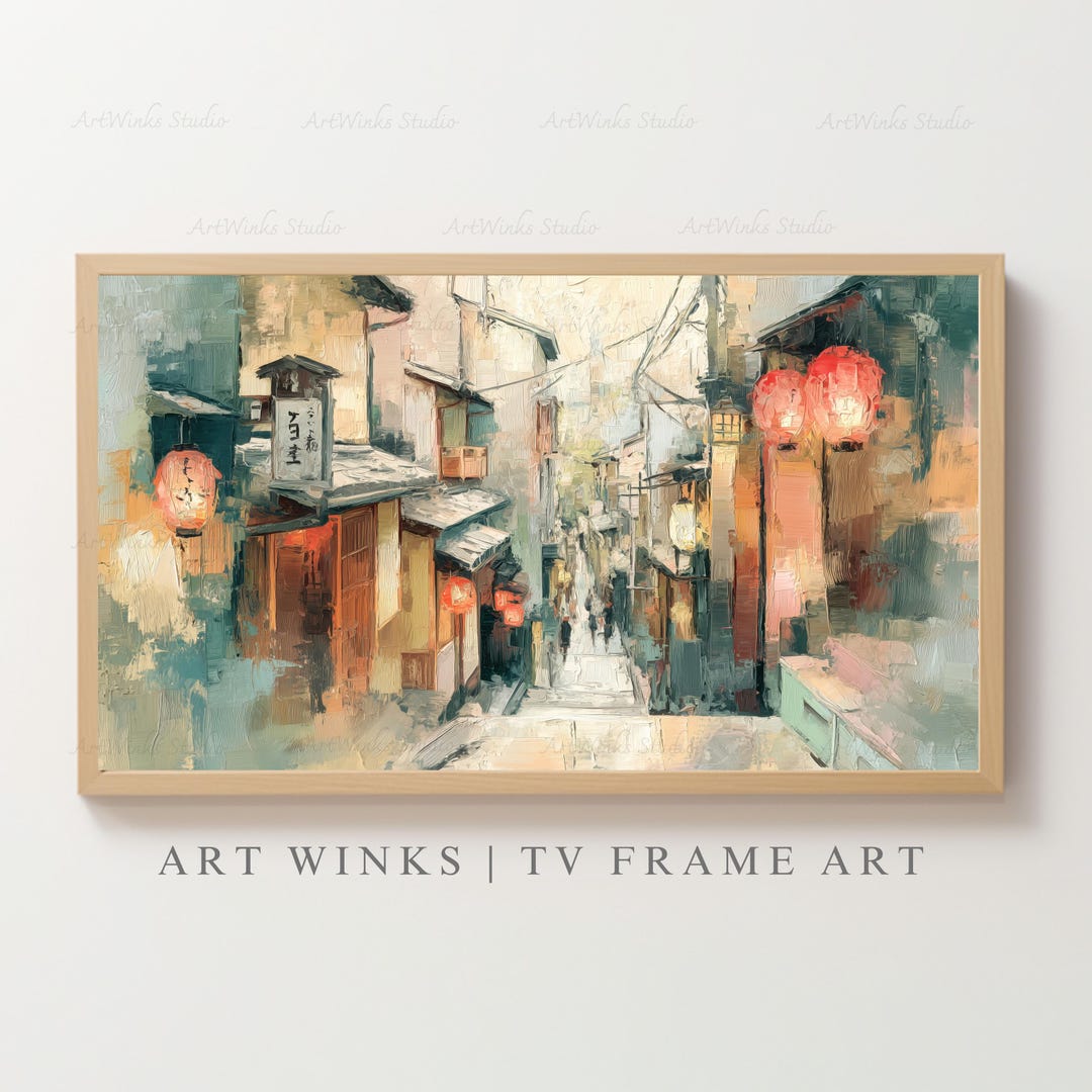 Frame TV Art, Japanese Street Art Print, Kyoto Lantern Oil