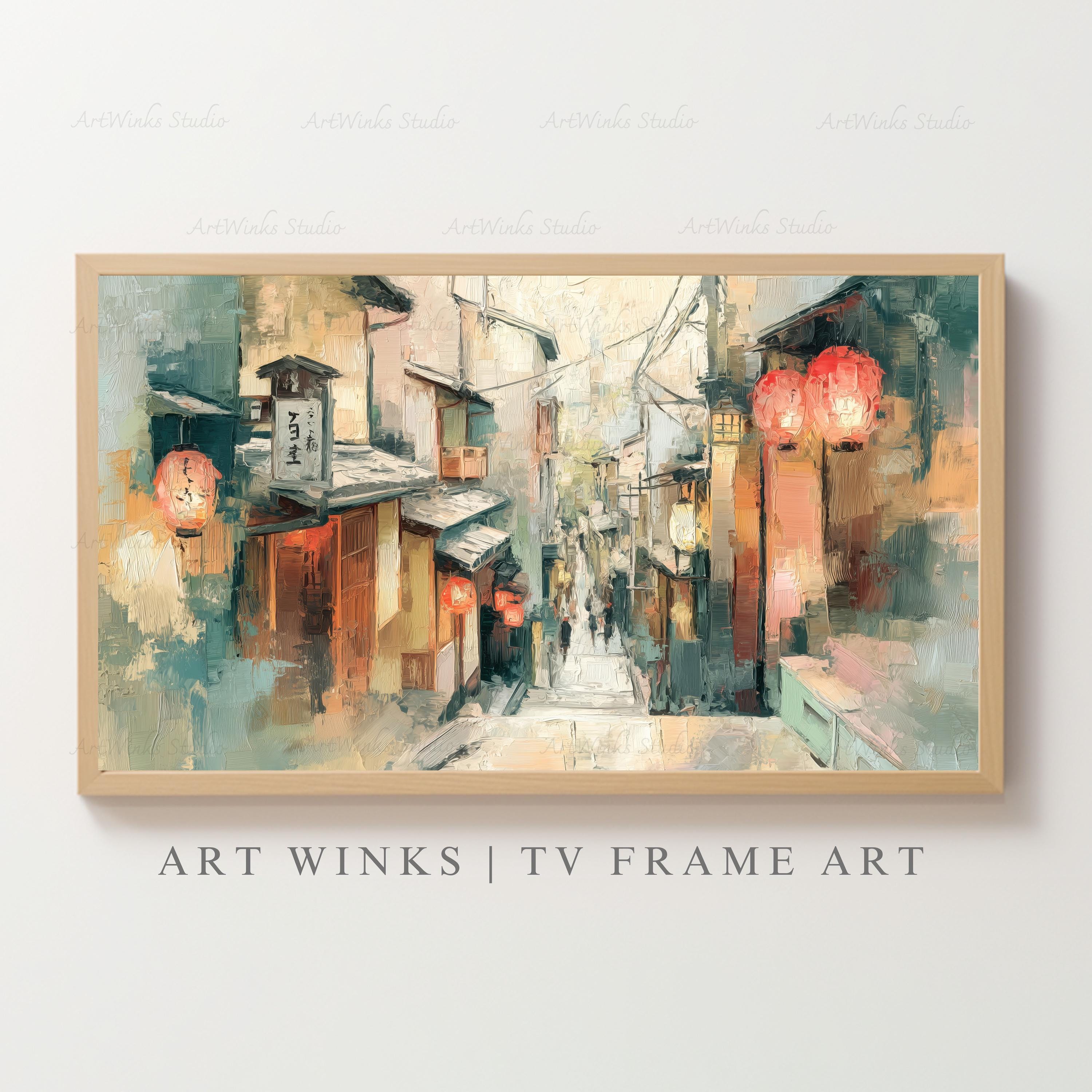 Frame TV Art, Japanese Street Art Print, Kyoto Lantern Oil