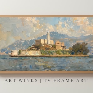 Frame TV Art, Alcatraz Island, Detailed and Vibrant Oil Painting with Rich Textures, Iconic San Francisco Landmark, Travel Wall Art Decor