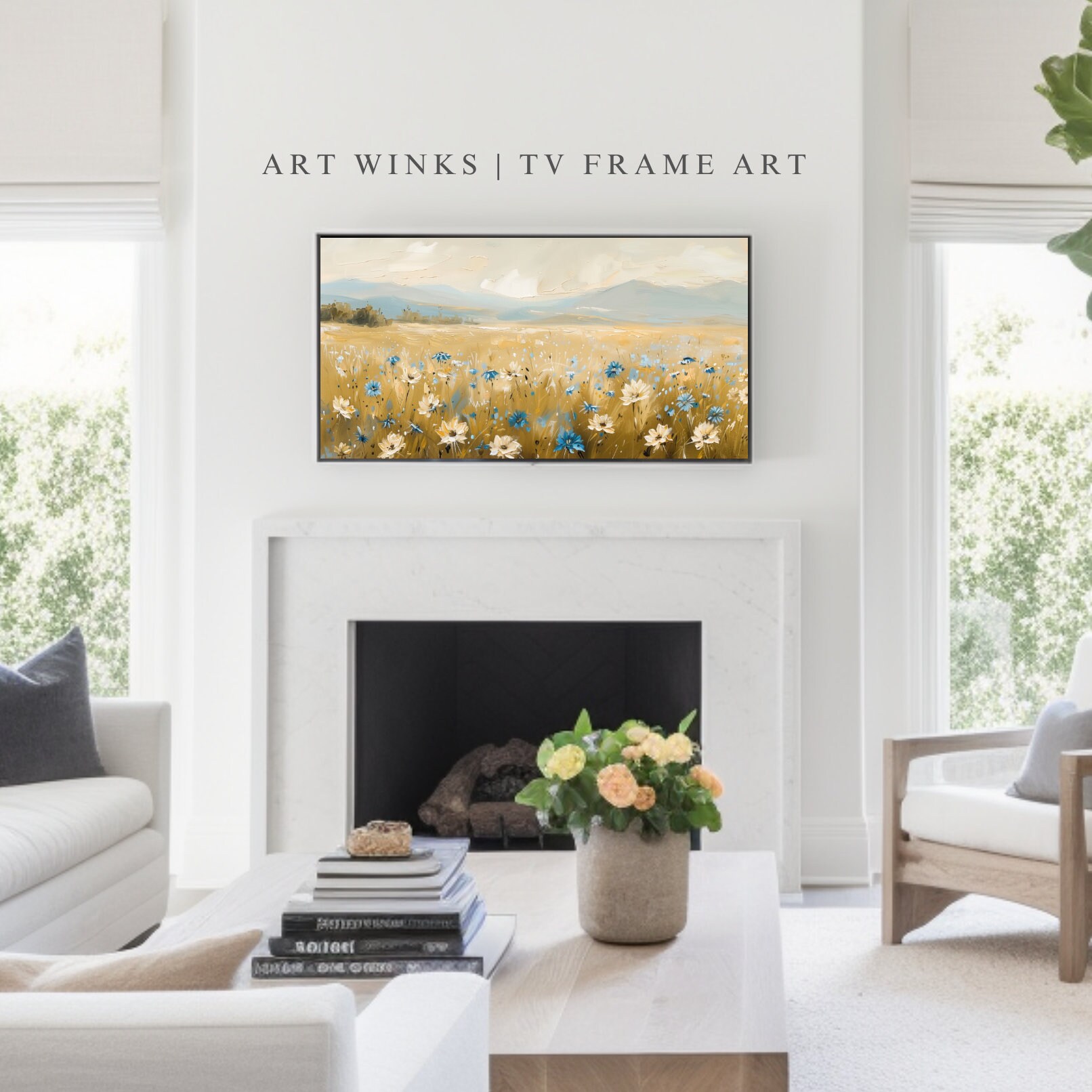 TV Frame Art, Abstract Oil Painting of Breeze of Bliss Sunny