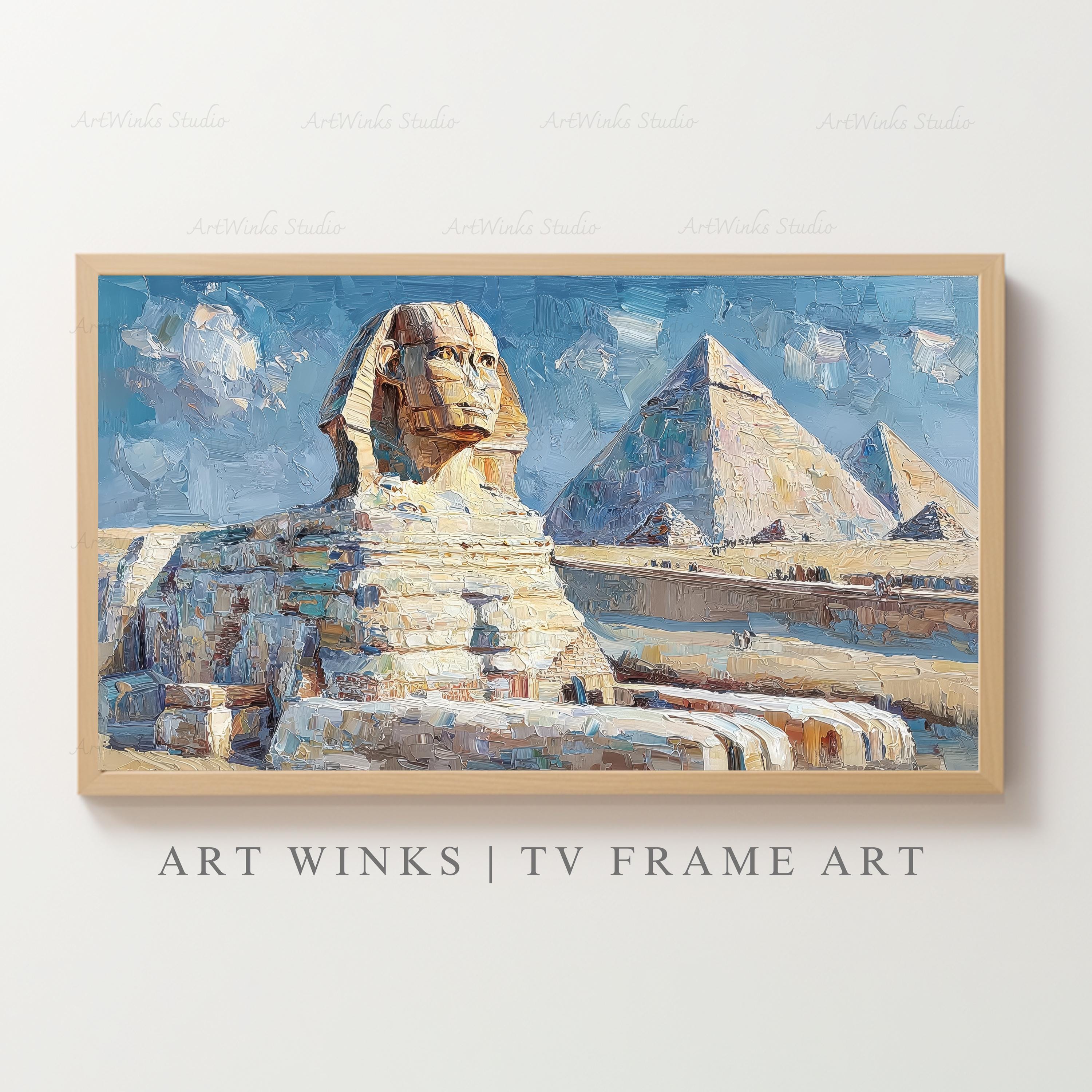Frame TV Art, Sphinx and Pyramids Oil Painting, Impressionist Giza