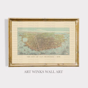 Old San Francisco Map Wall Art from 1878, Vintage California City Map Print for Home Decor or Gift, Historic Bay Area Poster Artwork