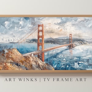 Samsung Frame TV, Golden Gate Grandeur, San Francisco&#39;s Iconic Bridge in Textured Oils, Vibrant Cityscape and Bay View, Modern Landmark Art