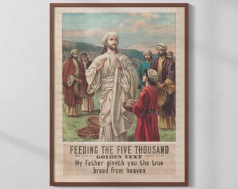 Vintage Christian Wall Art Print: Jesus Feeding the Five Thousand (Digital Download)