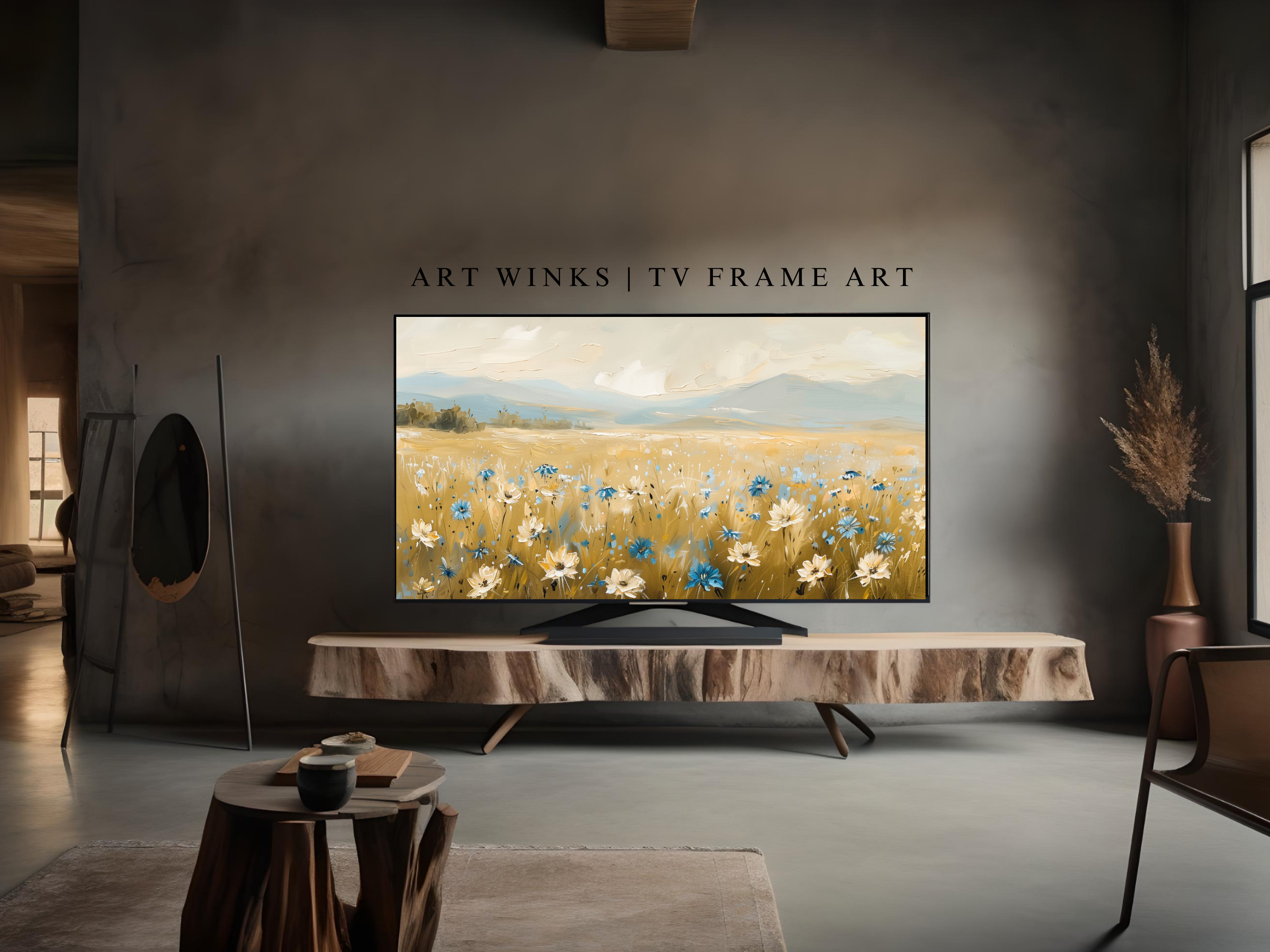 TV Frame Art, Abstract Oil Painting of Breeze of Bliss Sunny
