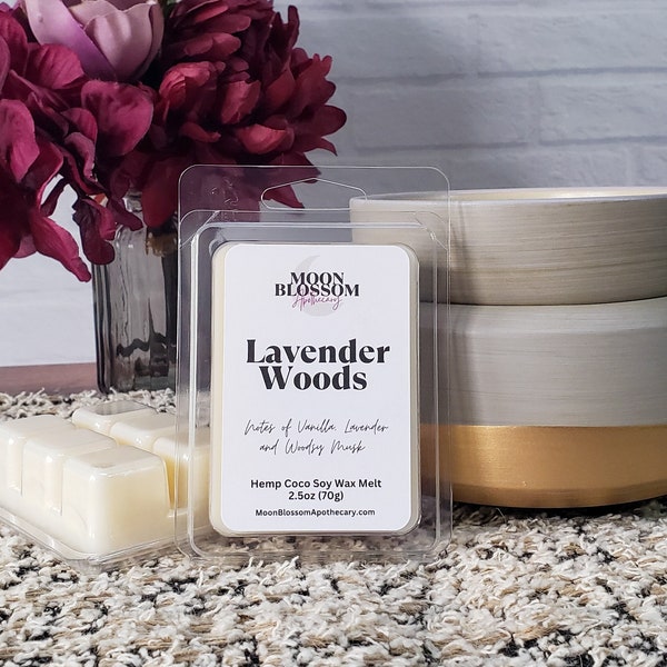 Lavender Woods Wax Melt | Relaxing Scent | Hemp Coco Soy Wax | Handmade | 2.5oz Clamshell Cube Wax Tarts