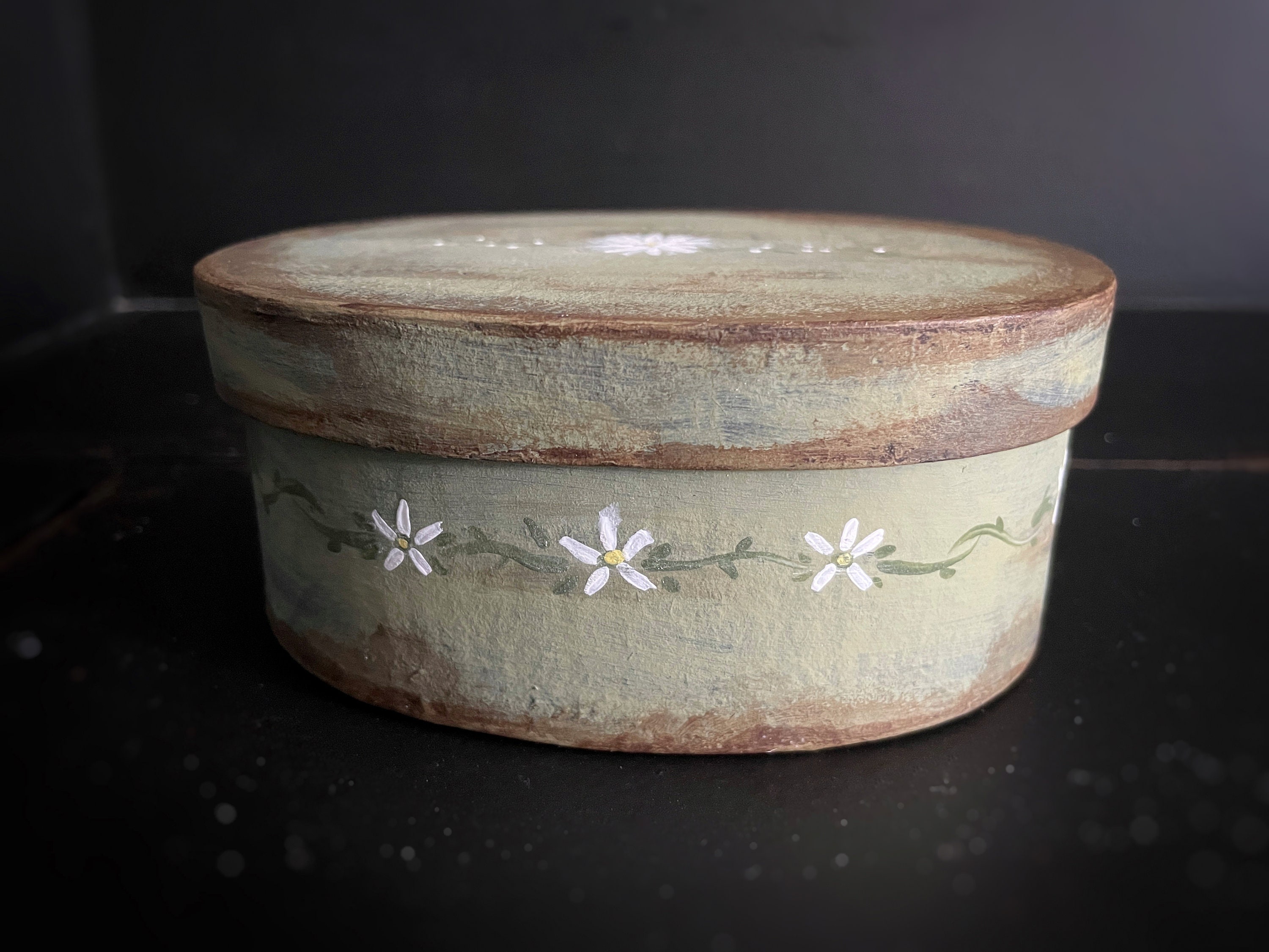 Primitive Paper Mache Oval Boxes Floral Folk Art Mini Storage Box Set