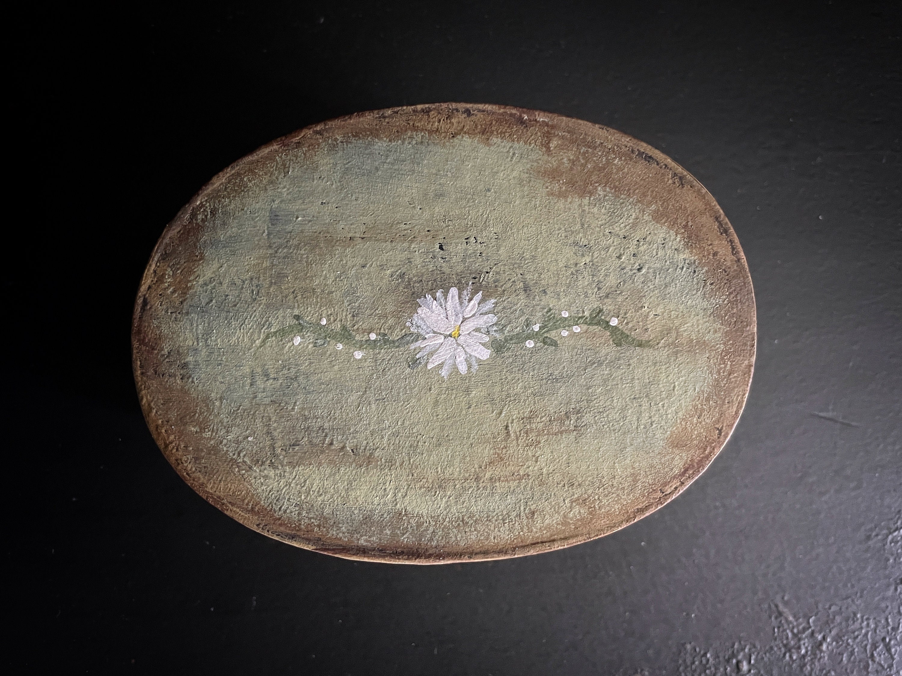 Primitive Paper Mache Oval Boxes Floral Folk Art Mini Storage Box Set