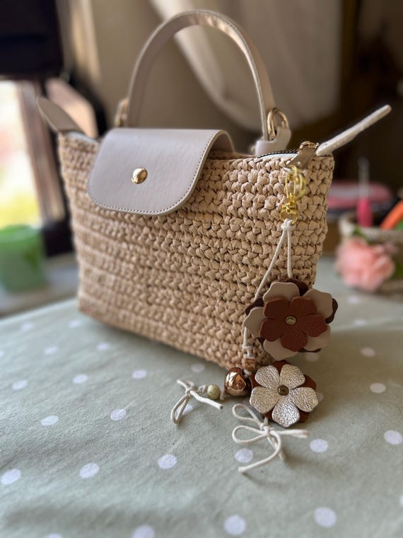 Raffia Longchamp Style Mini Bag, Crochet Crossbody Bag: Straw Bag