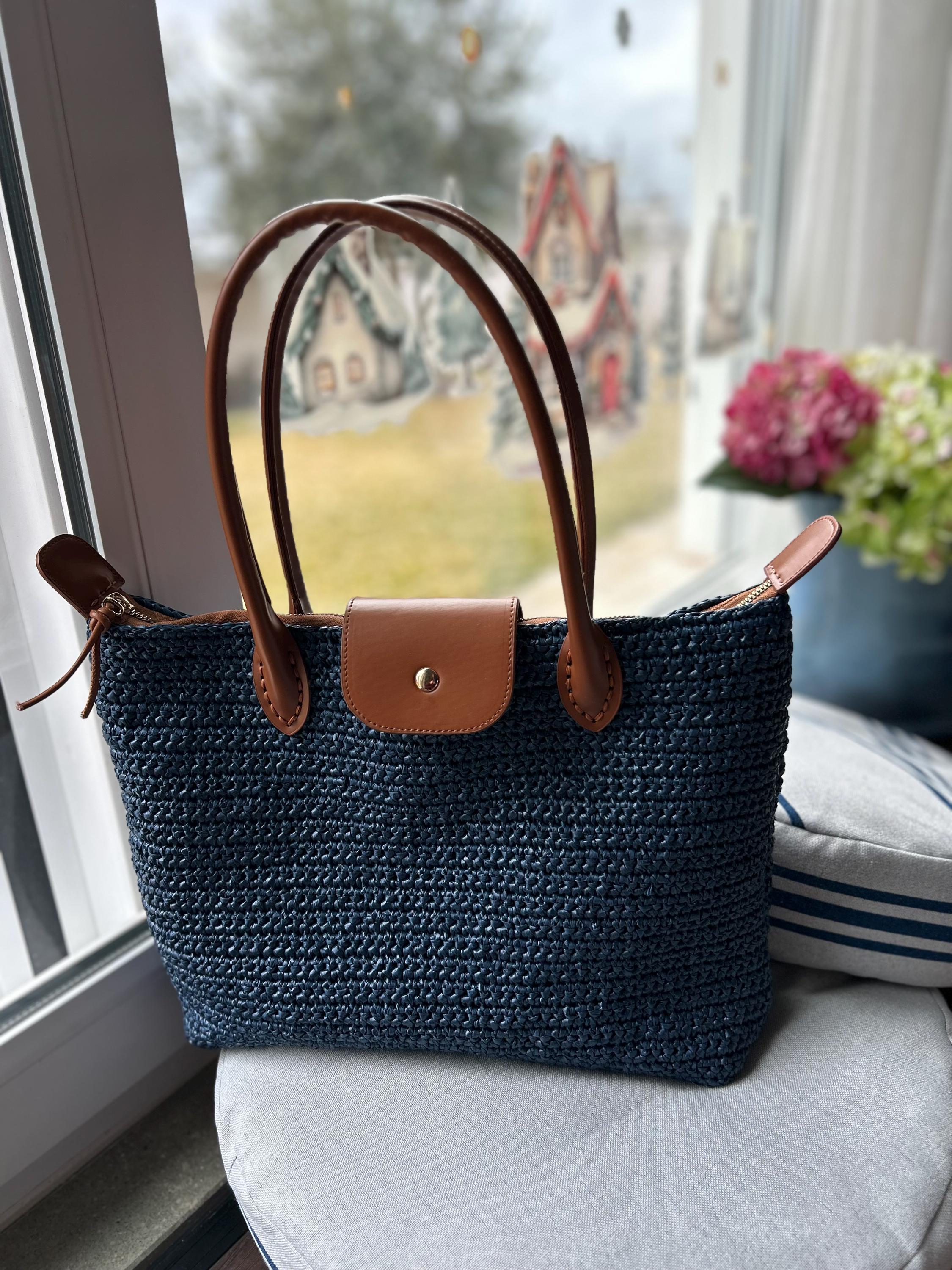Raffia Longchamp Style Tote Bag, Crochet Bag, Straw Bag, Everyday
