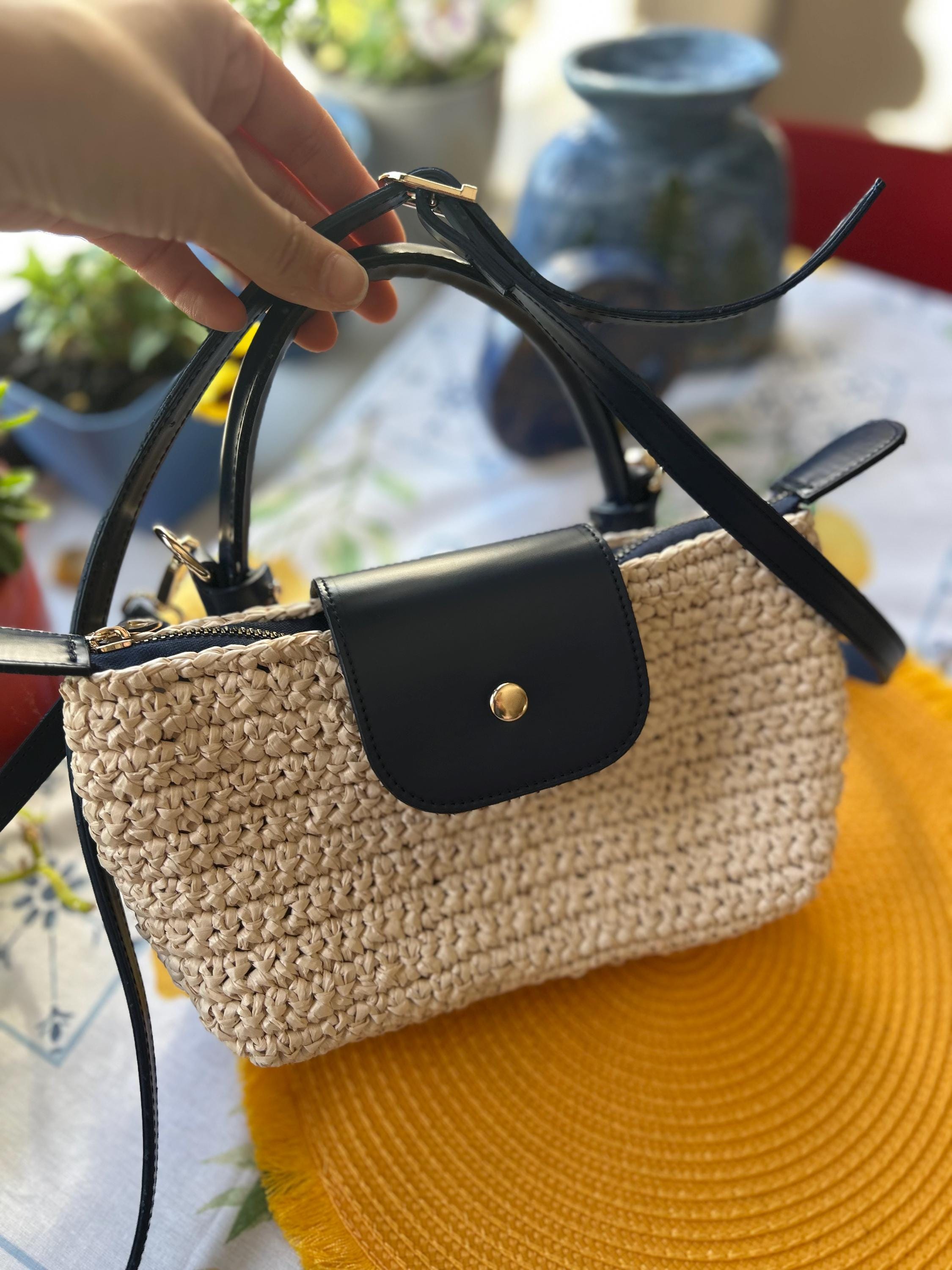Raffia Longchamp Mini Bag, Crochet Bag, Straw Bag, Crossbody