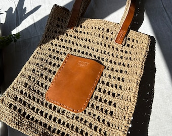 Gehäkelte Bast Tasche, Schultertasche, Strohmarkt Tasche, Handgewebte Tasche, Geschenkidee, Strandtasche, Geschenktasche, Netztasche, handgemachte Tasche, Einkaufstasche,